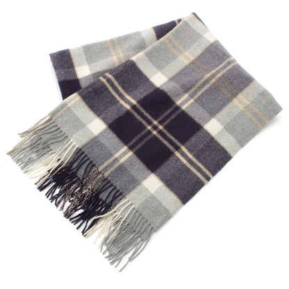 Johnstons Cashmere Check Pattern Large Scarf, Gray x Navy x Beige, Width: Approx. 71cm, Total Length: Approx. 186cm