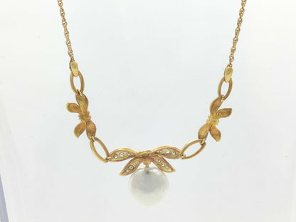 MIKIMOTO Pearl and Diamond Necklace, 18K Gold, 9.5g 
