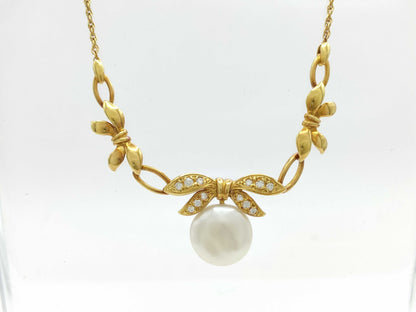 MIKIMOTO Pearl and Diamond Necklace, 18K Gold, 9.5g 