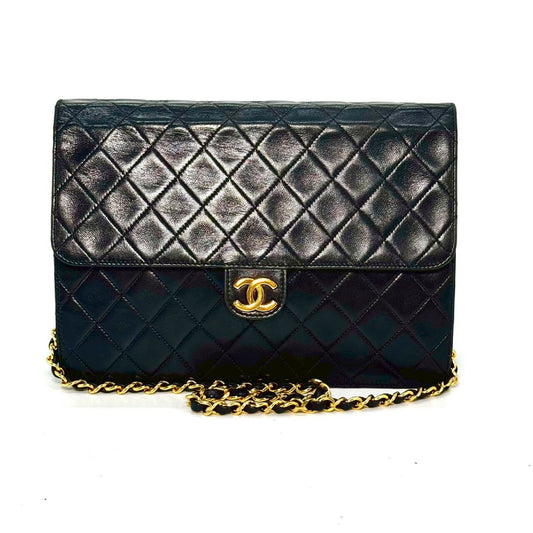 CHANEL Matelasse Lambskin Single Flap Chain Shoulder Bag, Black, No Serial Number Seal