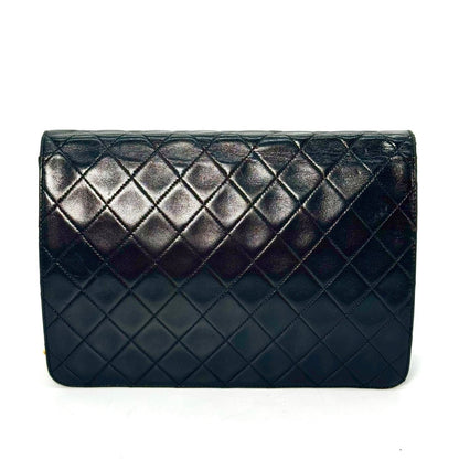 CHANEL Matelasse Lambskin Single Flap Chain Shoulder Bag, Black, No Serial Number Seal