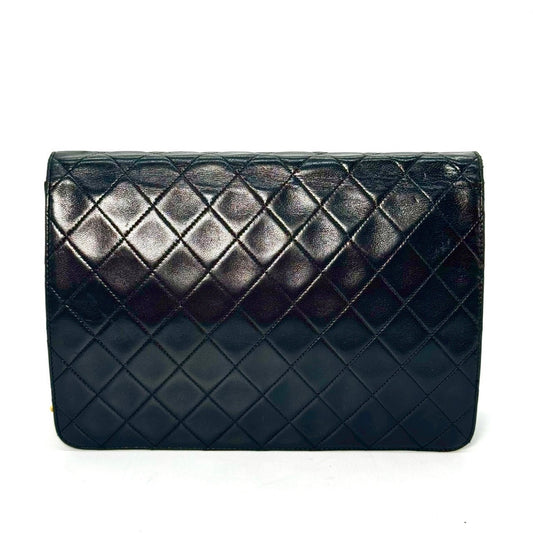 CHANEL Matelasse Lambskin Single Flap Chain Shoulder Bag, Black, No Serial Number Seal
