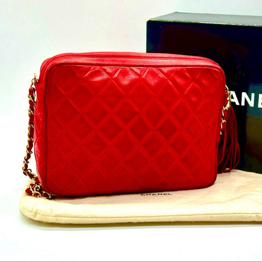 CHANEL Matelasse Coco Mark Lambskin Chain Shoulder Bag Red 1315729 Shoulder Bag