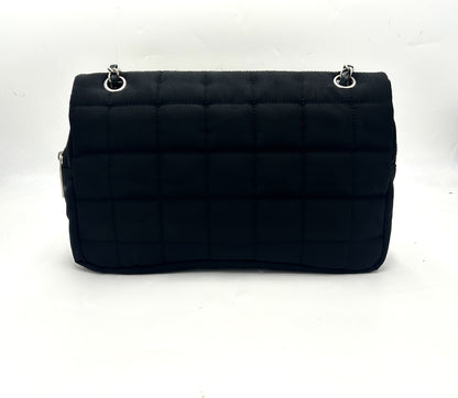 CHANEL Chocolate Bar Cotton Leather Chain Bag