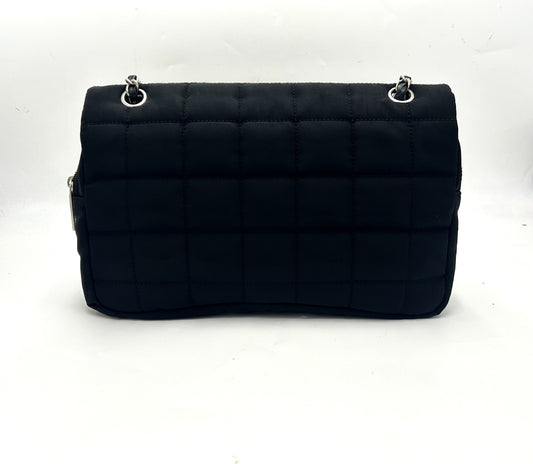 CHANEL Chocolate Bar Cotton Leather Chain Bag