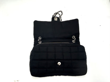 CHANEL Chocolate Bar Cotton Leather Chain Bag