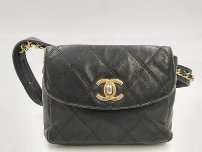 CHANEL Black Quilted Waist Pouch