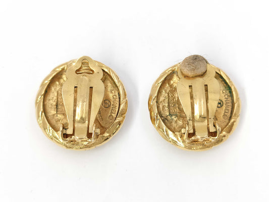 CHANEL Coco Mark Circle Gold Yg Earrings