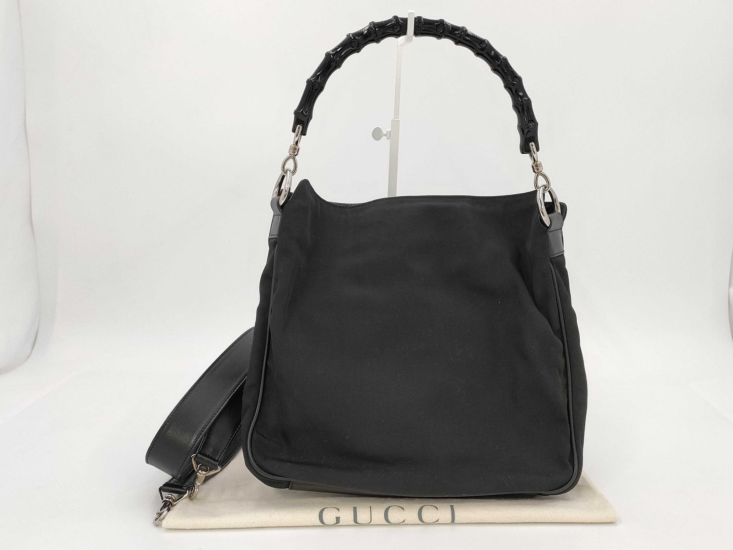 GUCCI Bamboo 2-way Bag, Nylon, Black, 001/1638 Handbag