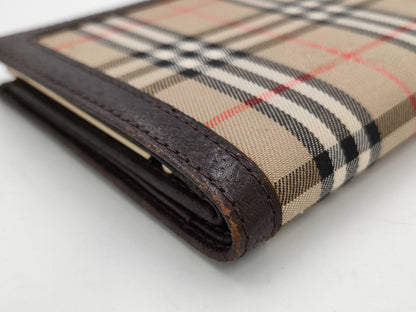 Burberrys Bi-fold Wallet with Clasp Closure, Canvas, Brown Check