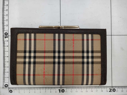 Burberrys Bi-fold Wallet with Clasp Closure, Canvas, Brown Check