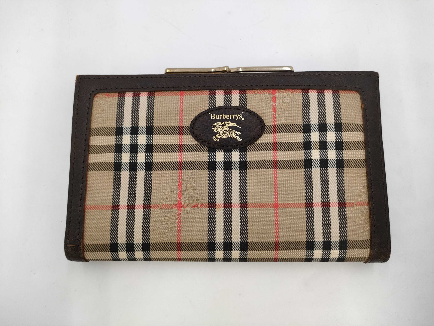 Burberrys Bi-fold Wallet with Clasp Closure, Canvas, Brown Check