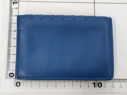 BOTTEGA VENETA Intrecciato Leather Card Case, Blue. Card Case, Pass Case, Business Card Case.