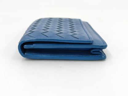 BOTTEGA VENETA Intrecciato Leather Card Case, Blue. Card Case, Pass Case, Business Card Case.