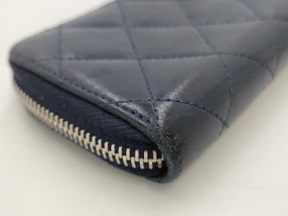 CHANEL Matelasse Coin Case, Lambskin with Silver Hardware, Navy Blue, 22609509