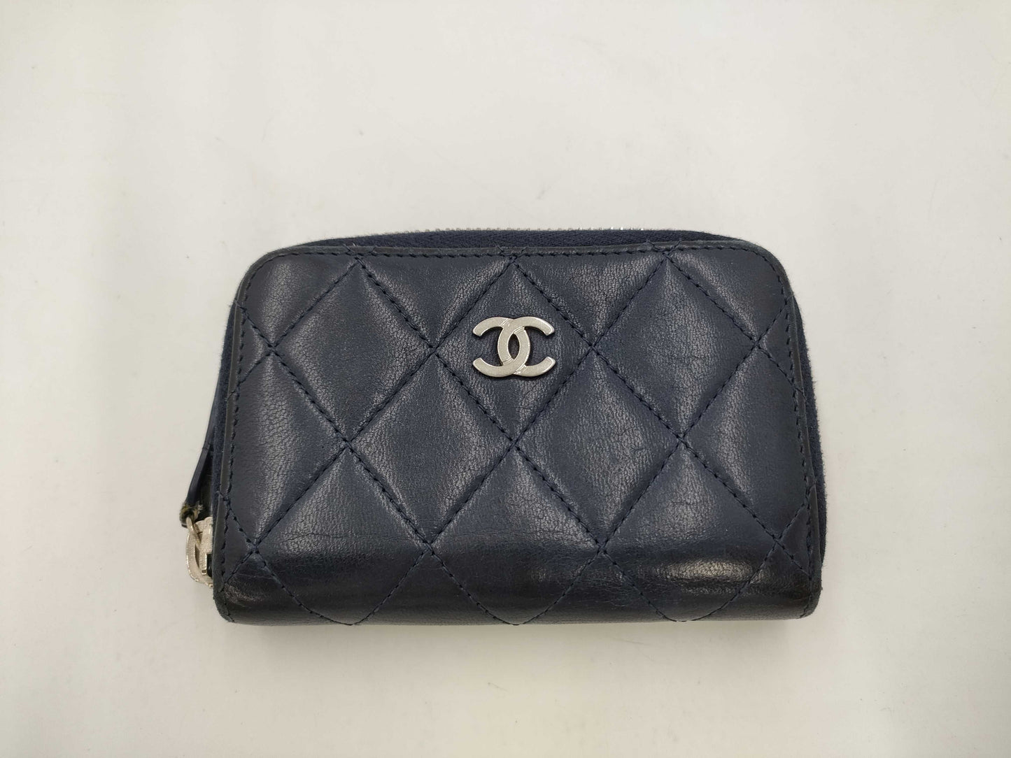 CHANEL Matelasse Coin Case, Lambskin with Silver Hardware, Navy Blue, 22609509