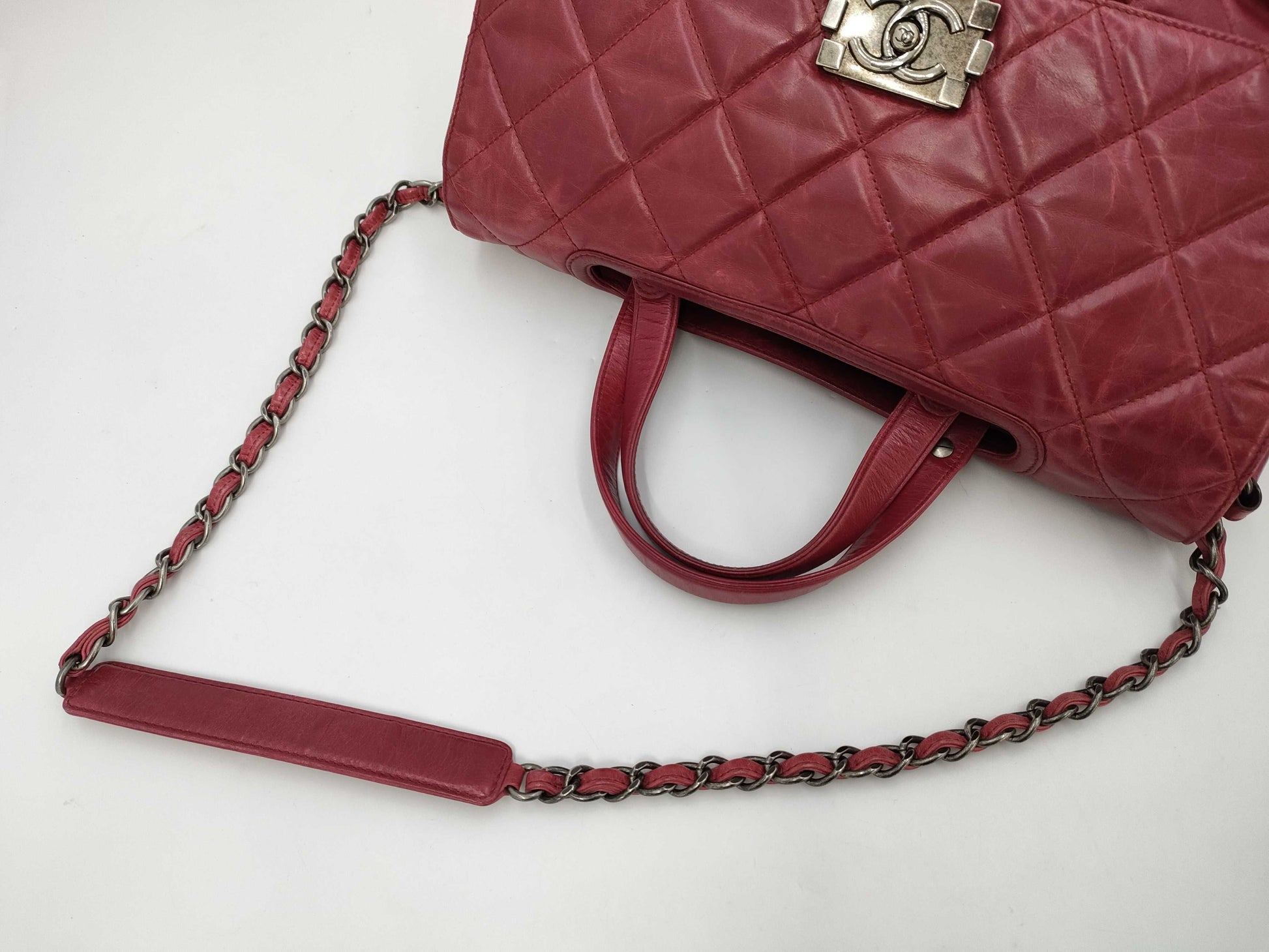 CHANEL Boy Chanel Matelasse 2-Way Bag Red Shoulder Bag