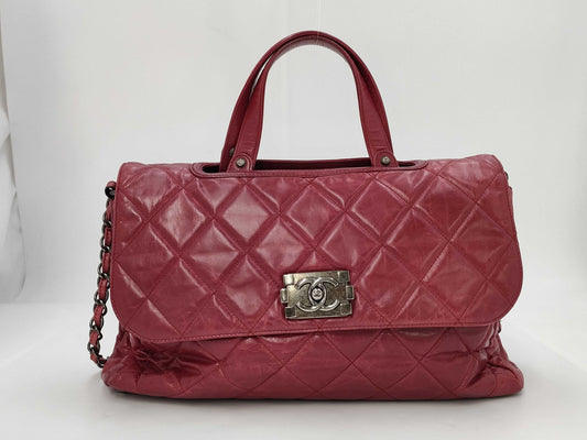 CHANEL Boy Chanel Matelasse 2-Way Bag Red Shoulder Bag