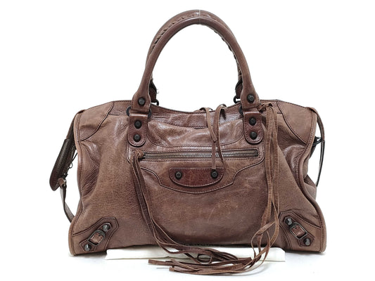 BALENCIAGA The City Balenciaga The City Leather 2-Way Handbag Brown 115748 Mirrored Handbag