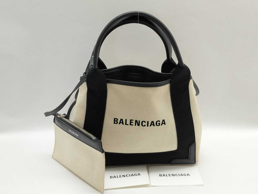 BALENCIAGA HK-Balenciaga 390346.1081.Y.00213 Navy Canvas Beige Black 2Way Bag Shoulder Bag