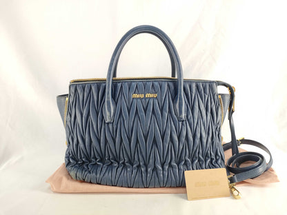 miu miu SG-Miu Miu Matelasse Leather 2way handbag Navy 5BB016 handbag