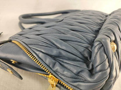 miu miu SG-Miu Miu Matelasse Leather 2way handbag Navy 5BB016 handbag