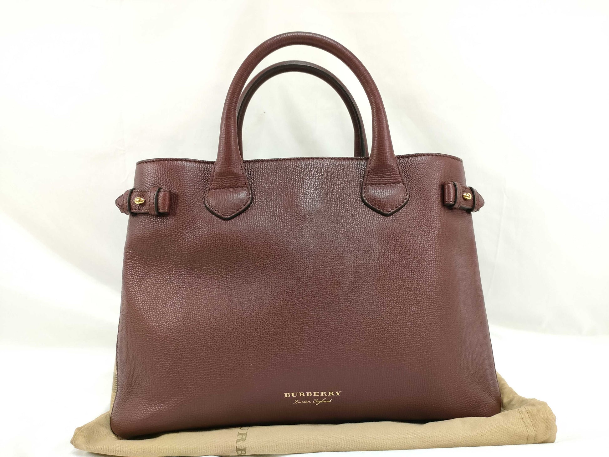 BURBERRY SG - Burberry Medium banners Leather Handbag Dark Red Handbag