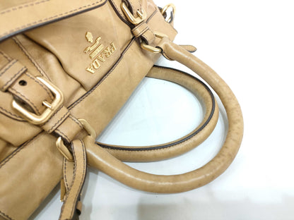 PRADA ID-Prada Cervo Leather Handbag Brown w/o Strap Handbag
