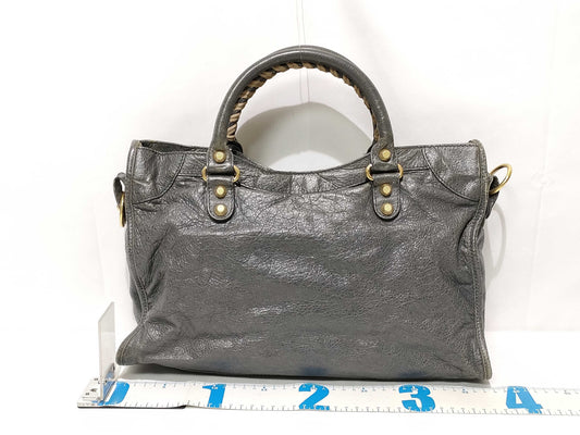 BALENCIAGA SG-Balenciaga THE GIANTCITY Leather 2 Way Handbag Gray 281770 Handbag