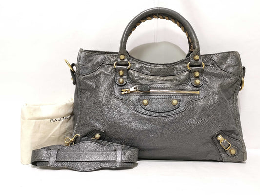 BALENCIAGA SG-Balenciaga THE GIANTCITY Leather 2 Way Handbag Gray 281770 Handbag