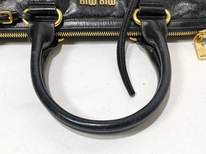 miu miu SG-Miu Miu Vitello Vitello Shine Leather Shoulder bag Black 5BB101 Handbag
