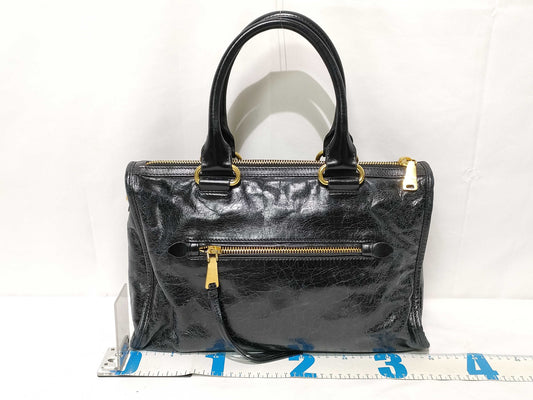 miu miu SG-Miu Miu Vitello Vitello Shine Leather Shoulder bag Black 5BB101 Handbag