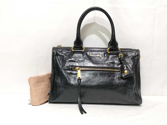 miu miu SG-Miu Miu Vitello Vitello Shine Leather Shoulder bag Black 5BB101 Handbag