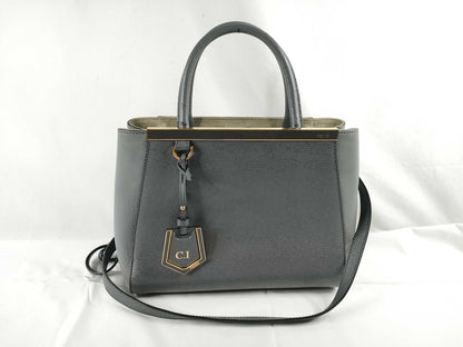 FENDI Petit Toujour Leather 2-Way Handbag Grey 8BH253 Initials Topo