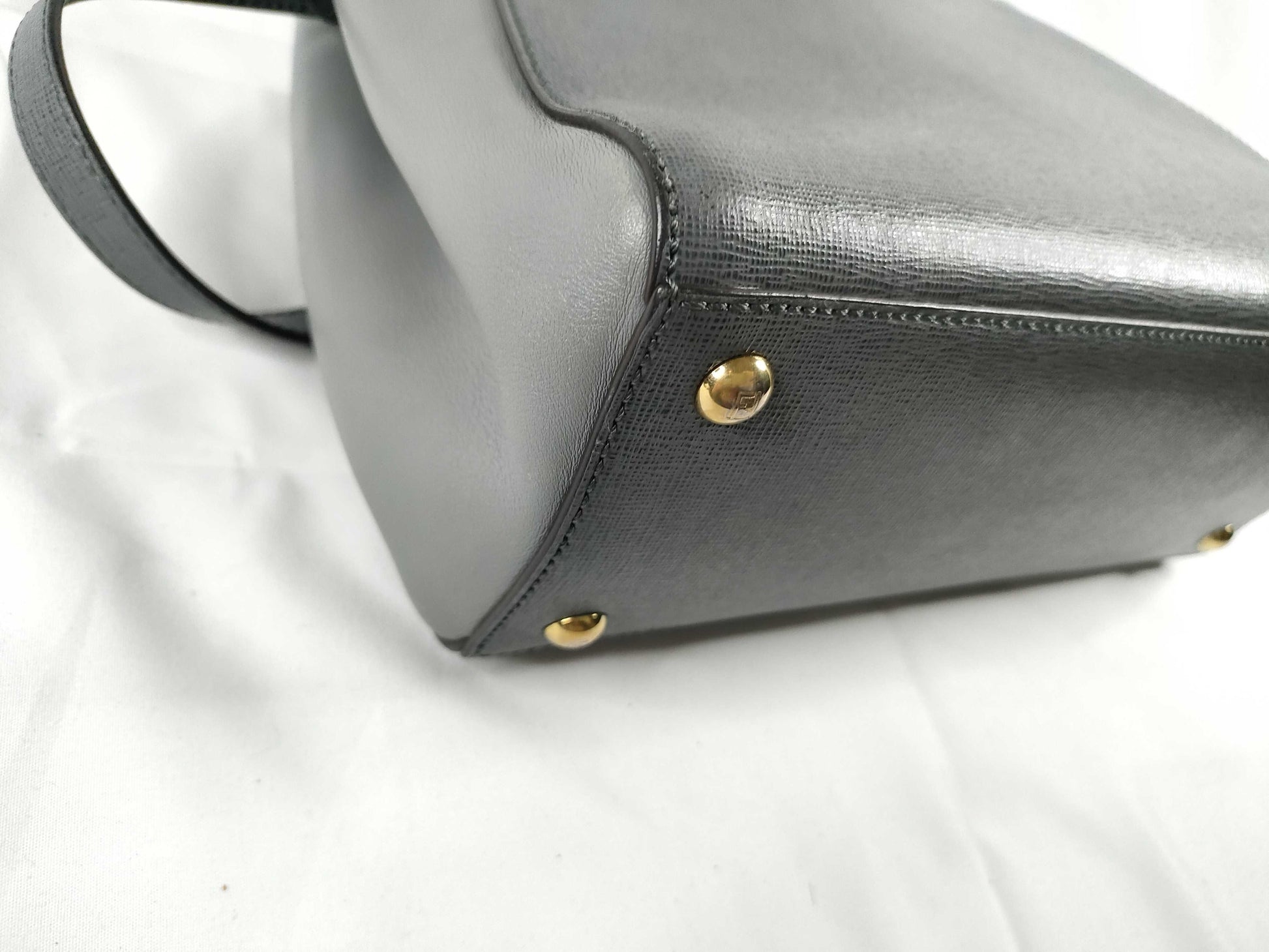 FENDI Petit Toujour Leather 2-Way Handbag Grey 8BH253 Initials Topo