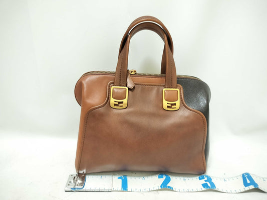 FENDI Fendi Chameleon Leather 2-WAY Handbag Brown 8BL114 Handbag