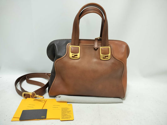 FENDI Fendi Chameleon Leather 2-WAY Handbag Brown 8BL114 Handbag