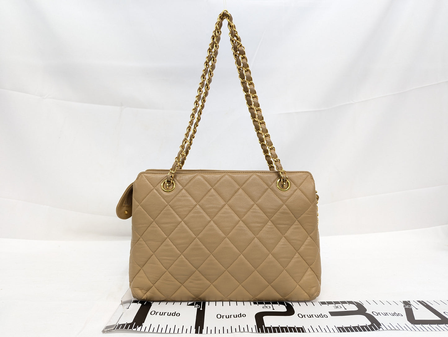 CHANEL Lambskin Chain Tote Beige Tote Bag