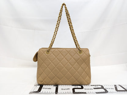 CHANEL Lambskin Chain Tote Beige Tote Bag