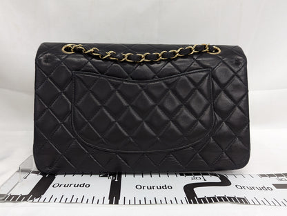 CHANEL Lambskin W Flap Black Shoulder Bag
