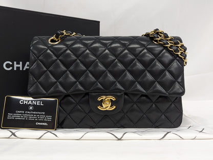 CHANEL Lambskin W Flap 25 Black 20th Series Shoulder Bag