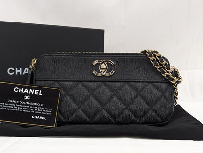 CHANEL Caviar Skin Chain Wallet Black Shoulder Bag