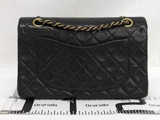 CHANEL Lambskin W Flap 23 Black Shoulder Bag