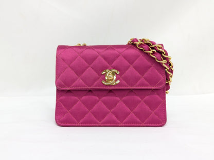 CHANEL Satin Mini Mini Matrasse Pink Shoulder Bag