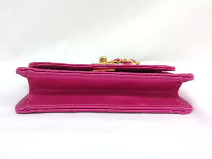 CHANEL Satin Mini Mini Matrasse Pink Shoulder Bag