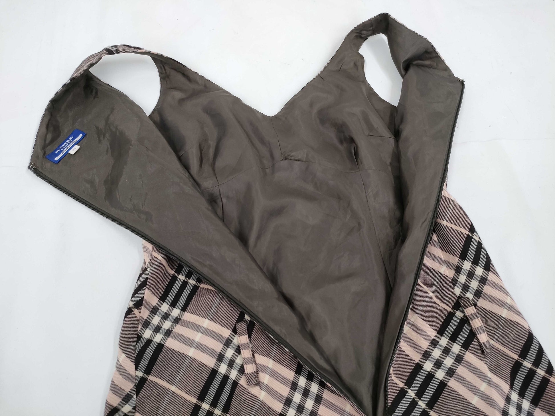 BURBERRY Blue Label Mini Dress, Ruffle Check, Pink, Wool, Size 36, BURBERRY BLUE LABEL Dress