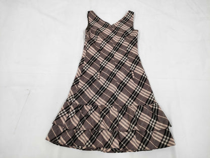 BURBERRY Blue Label Mini Dress, Ruffle Check, Pink, Wool, Size 36, BURBERRY BLUE LABEL Dress