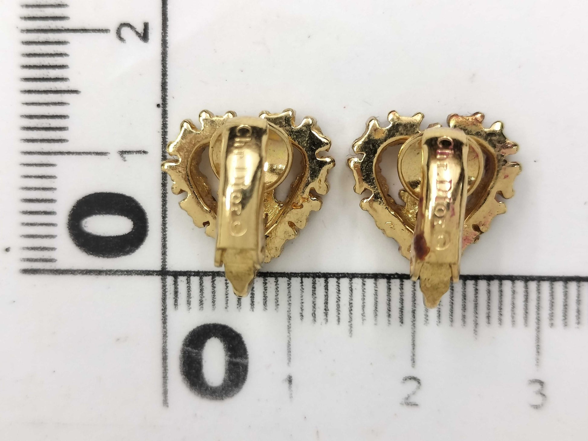 Dior Christian Dior Heart Rhinestone Earrings with CD Logo