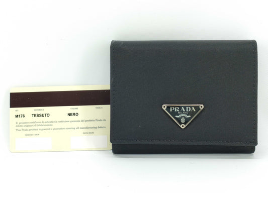 PRADA Nylon Prada Tri-Fold Wallet Triangle Logo Tesuto Safiano Wallet