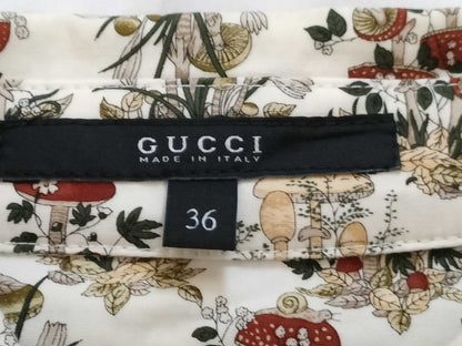 GUCCI GG Button Gucci Shirt Mushroom Print Mushroom GG Cufflinks Shirt